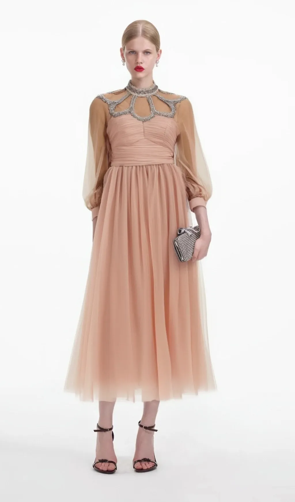 Calixte pink embellished tulle midi dress Gloria Lanvin
