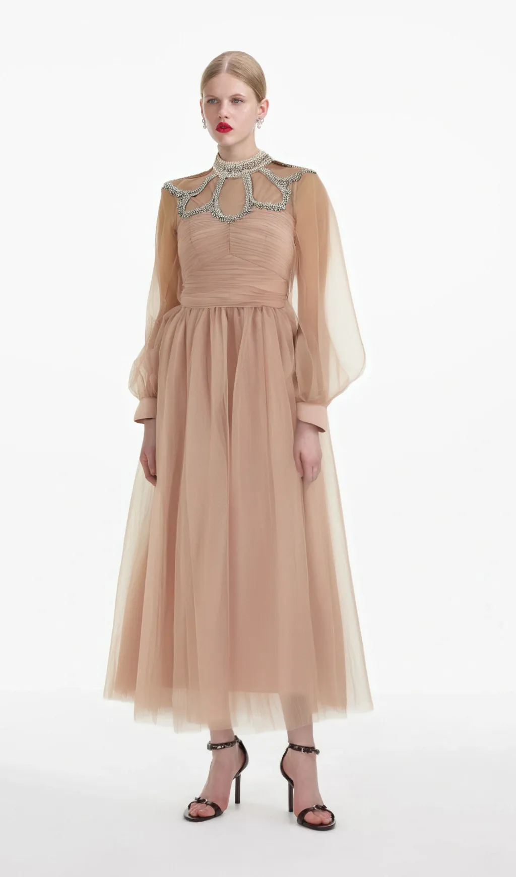 Calixte pink embellished tulle midi dress Gloria Lanvin