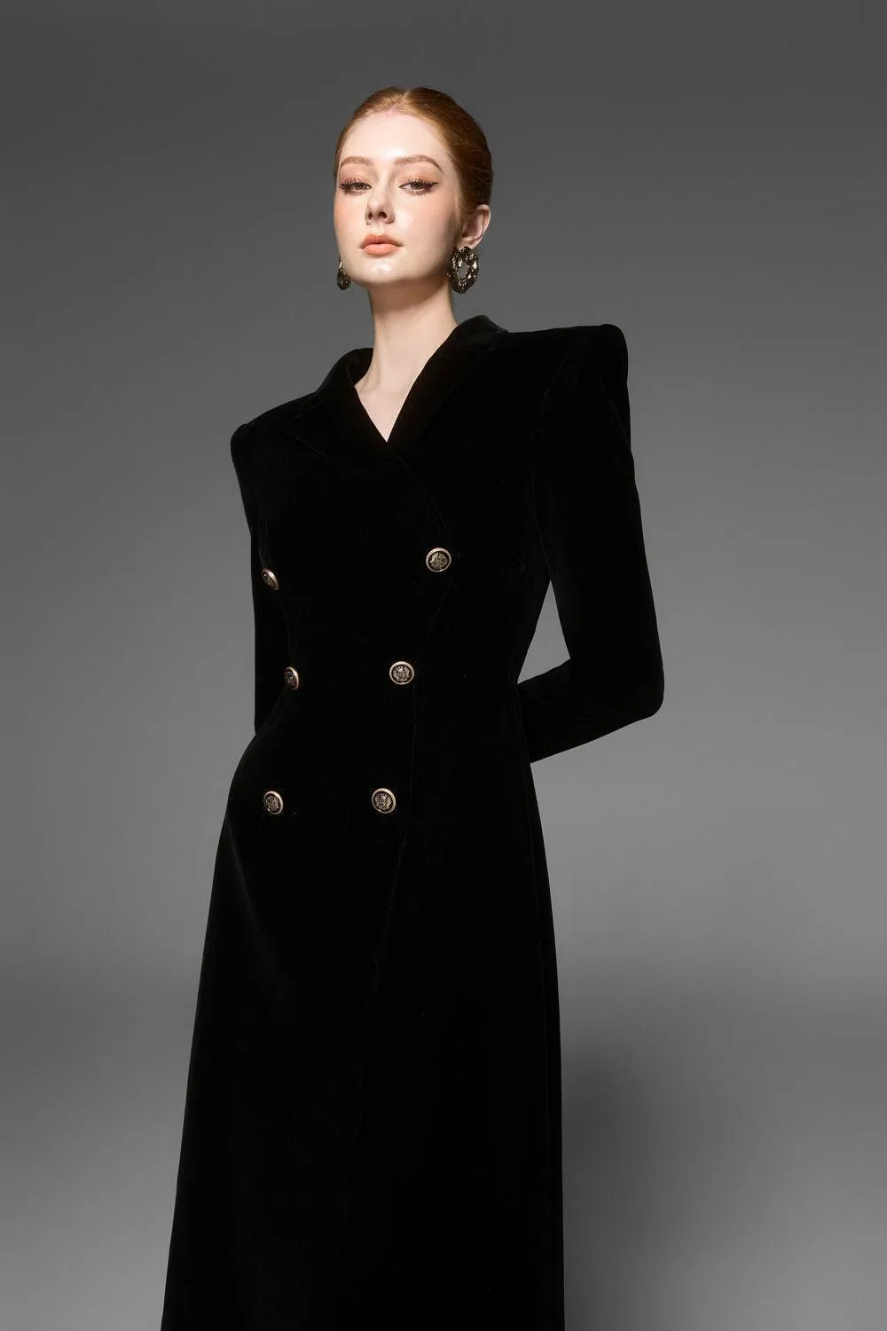 Caloria Asymmetric Notch Lapel Velvet Midi Dress Gloria Lanvin