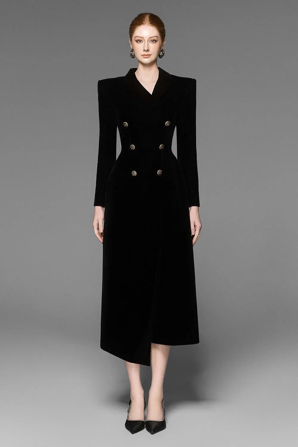 Caloria Asymmetric Notch Lapel Velvet Midi Dress Gloria Lanvin
