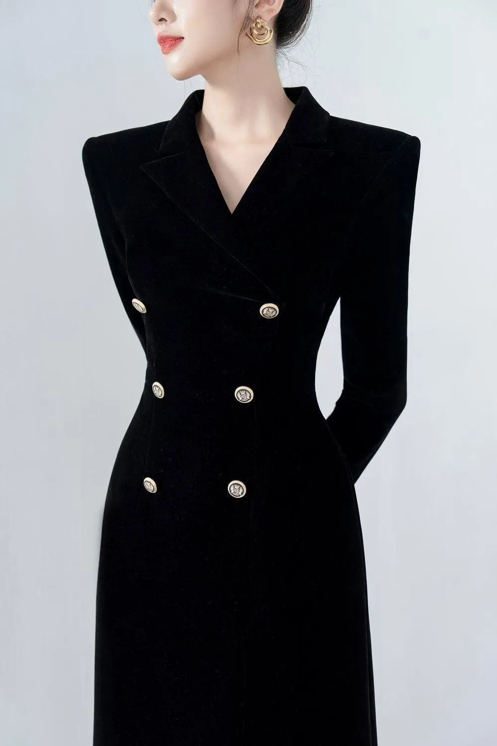 Caloria Asymmetric Notch Lapel Velvet Midi Dress Gloria Lanvin
