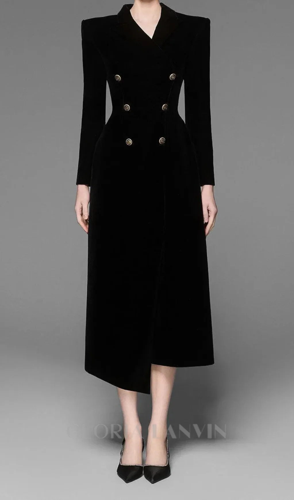 Caloria Asymmetric Notch Lapel Velvet Midi Dress Gloria Lanvin