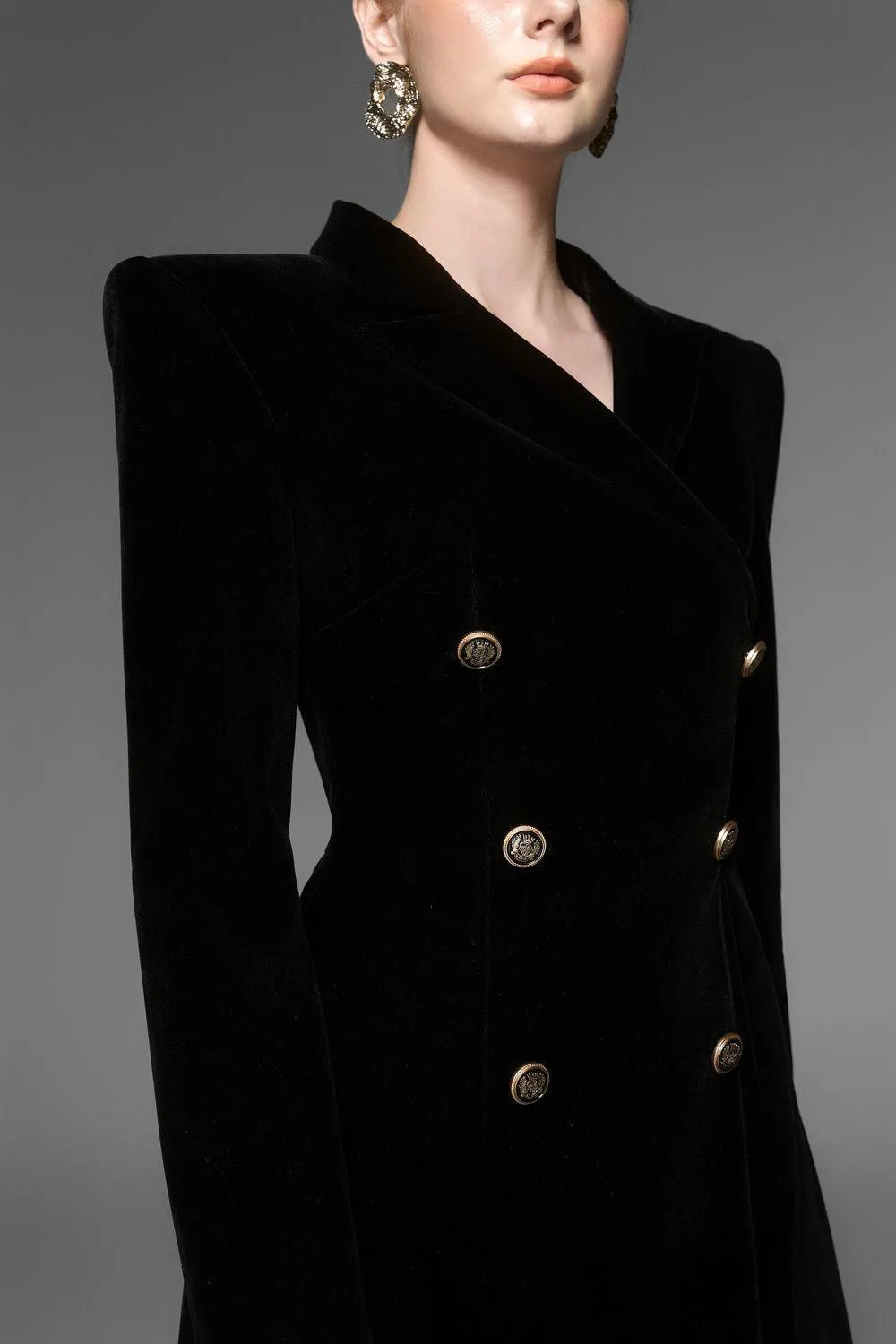 Caloria Asymmetric Notch Lapel Velvet Midi Dress Gloria Lanvin