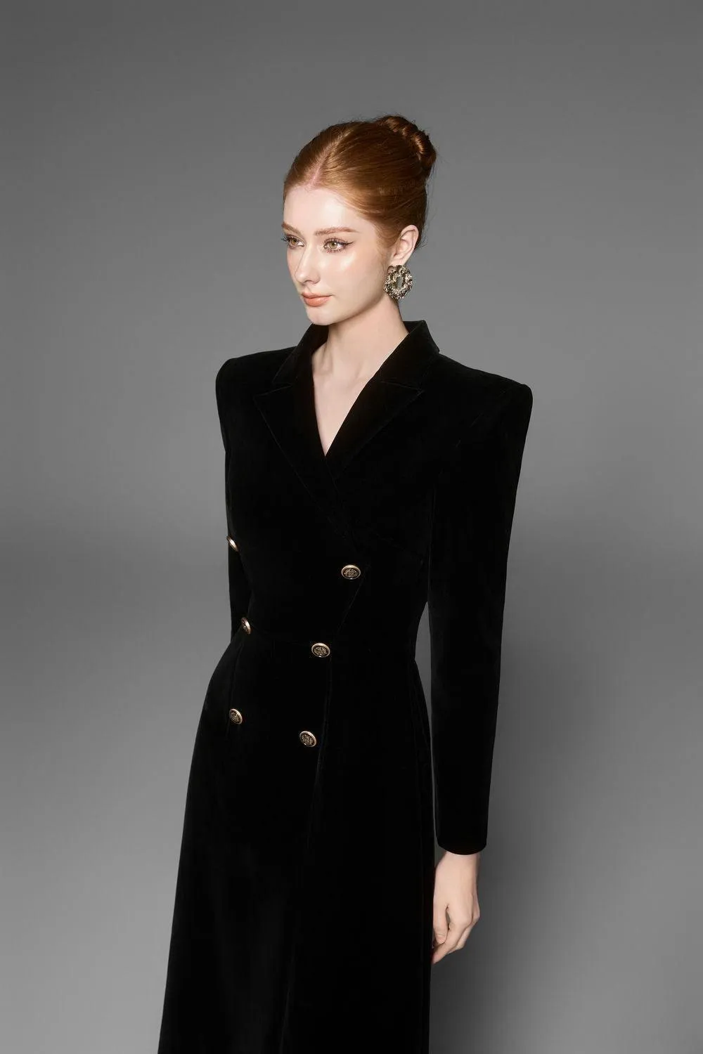 Caloria Asymmetric Notch Lapel Velvet Midi Dress Gloria Lanvin