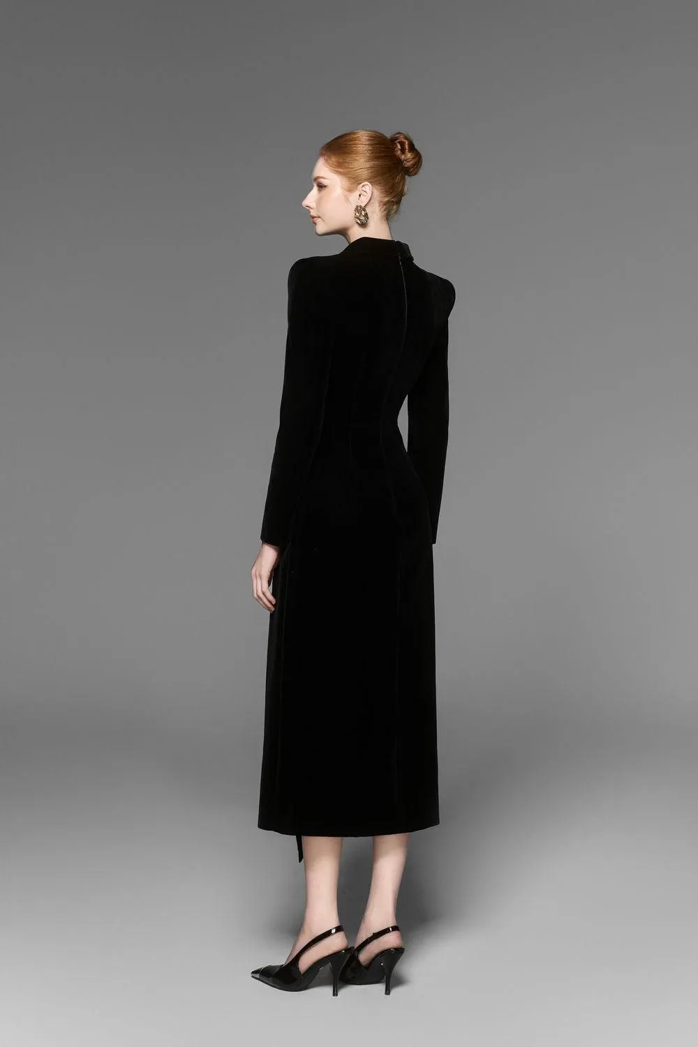 Caloria Asymmetric Notch Lapel Velvet Midi Dress Gloria Lanvin