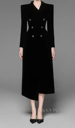 Caloria Asymmetric Notch Lapel Velvet Midi Dress Gloria Lanvin