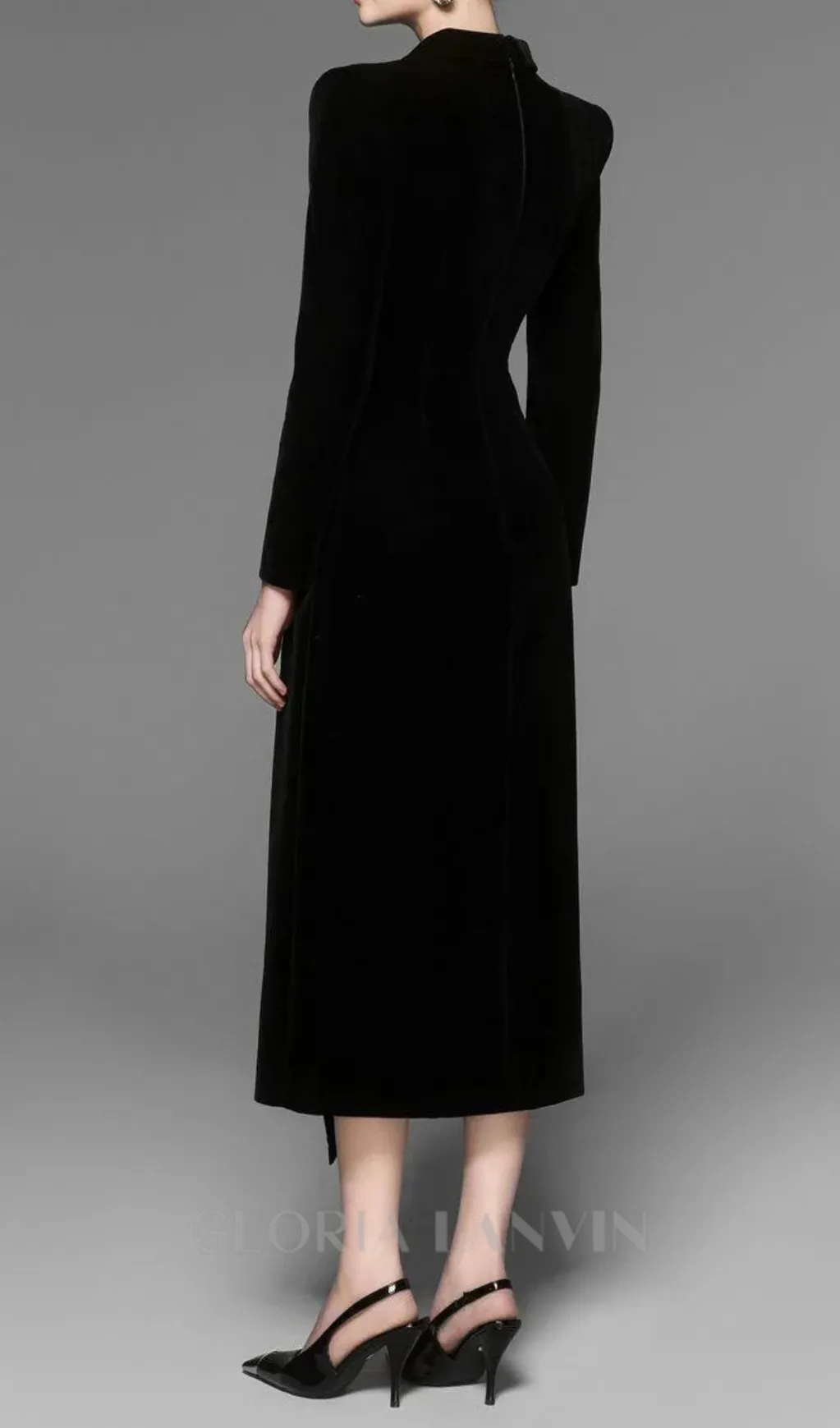 Caloria Asymmetric Notch Lapel Velvet Midi Dress Gloria Lanvin