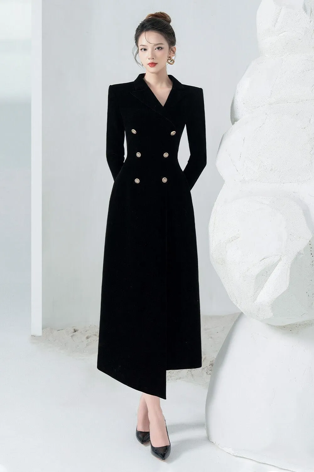 Caloria Asymmetric Notch Lapel Velvet Midi Dress Gloria Lanvin