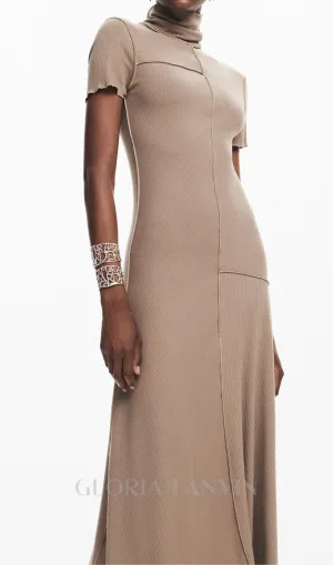 camel bodycon midi dress with high neck Gloria Lanvin