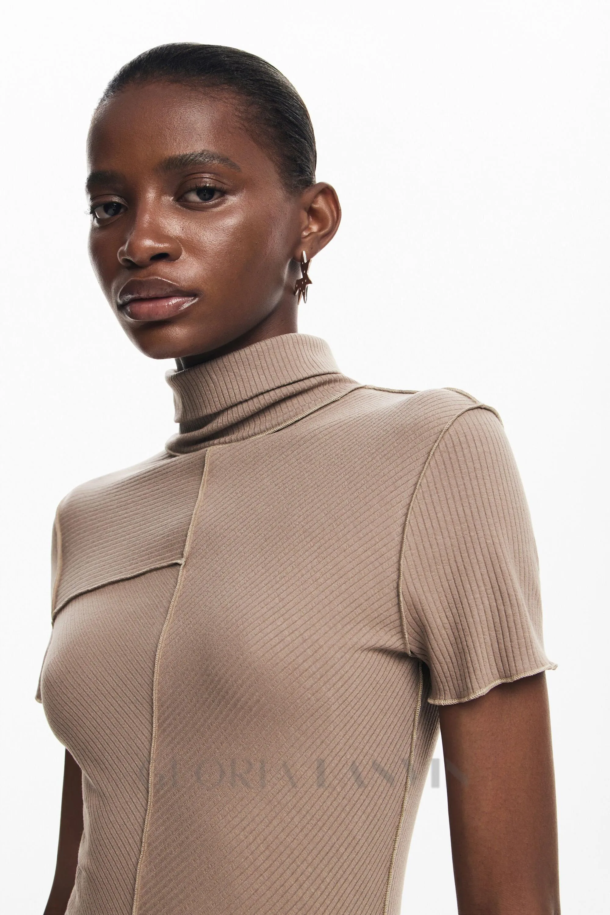 camel bodycon midi dress with high neck Gloria Lanvin