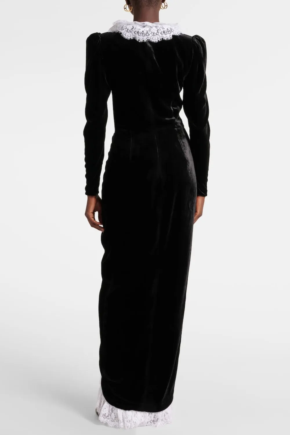 Cannia Lace-trimmed Velvet Maxi Dress in black Gloria Lanvin