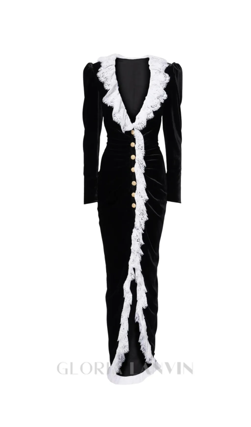 Cannia Lace-trimmed Velvet Maxi Dress in black Gloria Lanvin