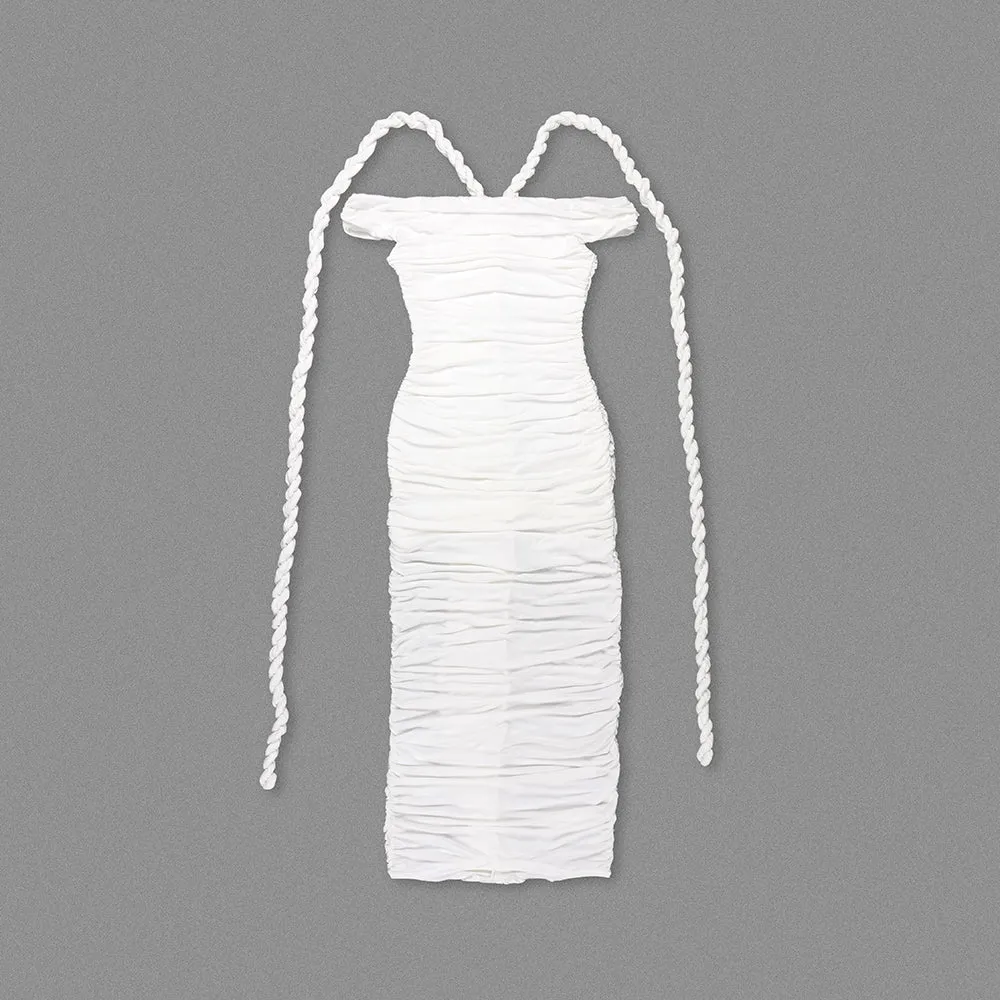 cara white off-shoulder ruched bodycon maxi dress with rope embellished Gloria Lanvin