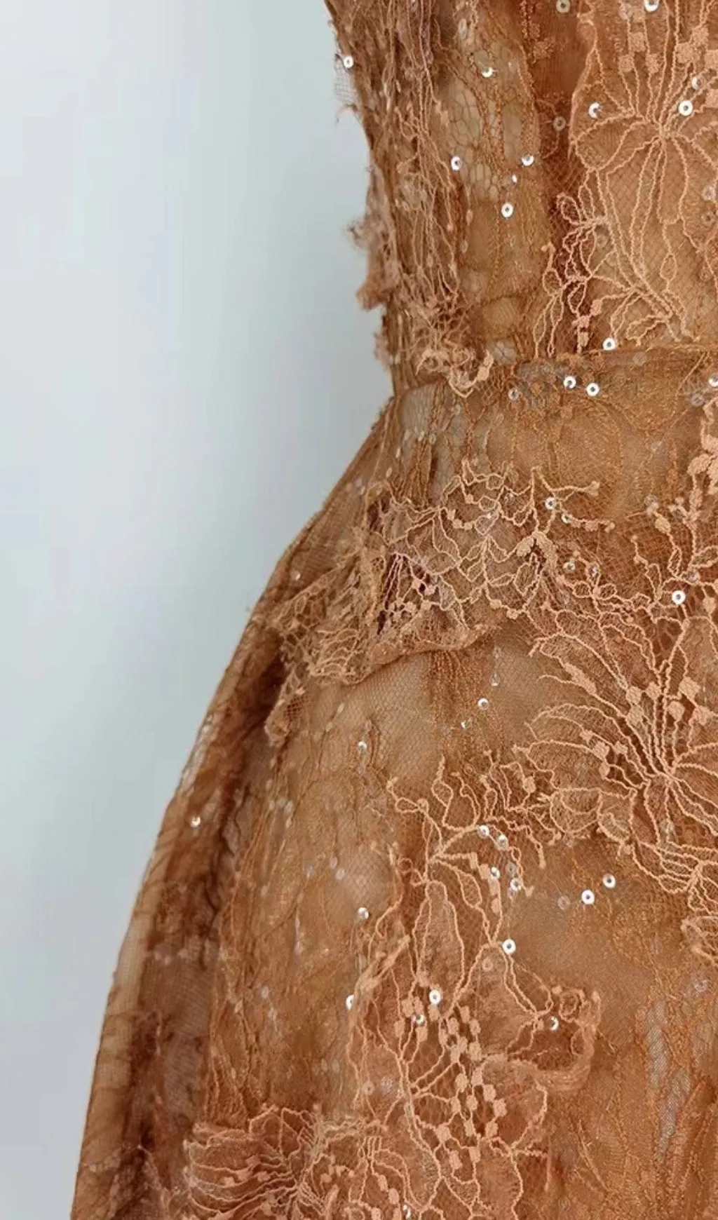 CARAMEL FLORAL LACE EMBROIDER MIDI DRESS Gloria Lanvin