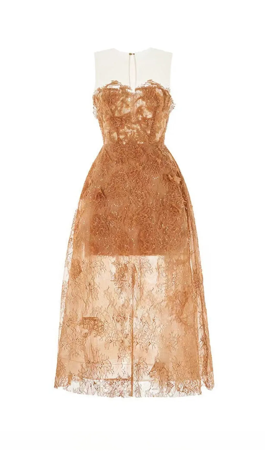 CARAMEL FLORAL LACE EMBROIDER MIDI DRESS Gloria Lanvin
