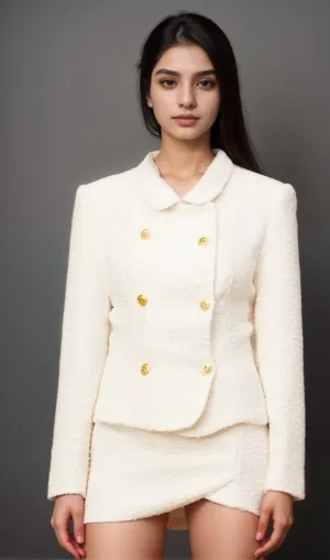 Carlotta white double-breasted tweed jacket & skirt matching set Gloria Lanvin