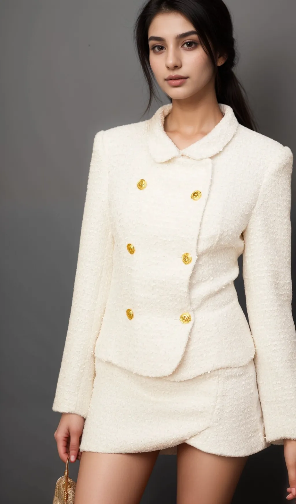Carlotta white double-breasted tweed jacket & skirt matching set Gloria Lanvin
