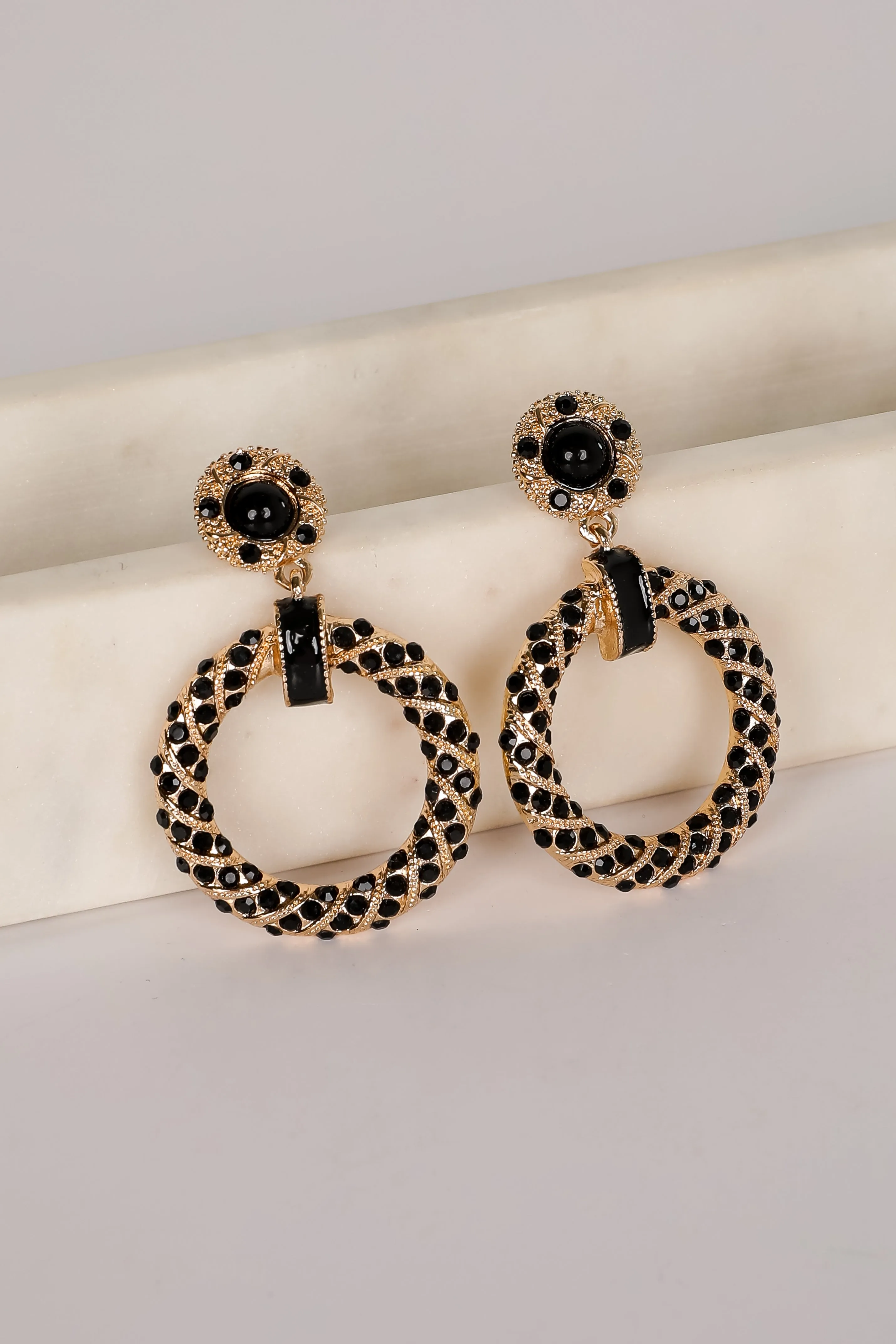 Carmen Black Circle Drop Earrings