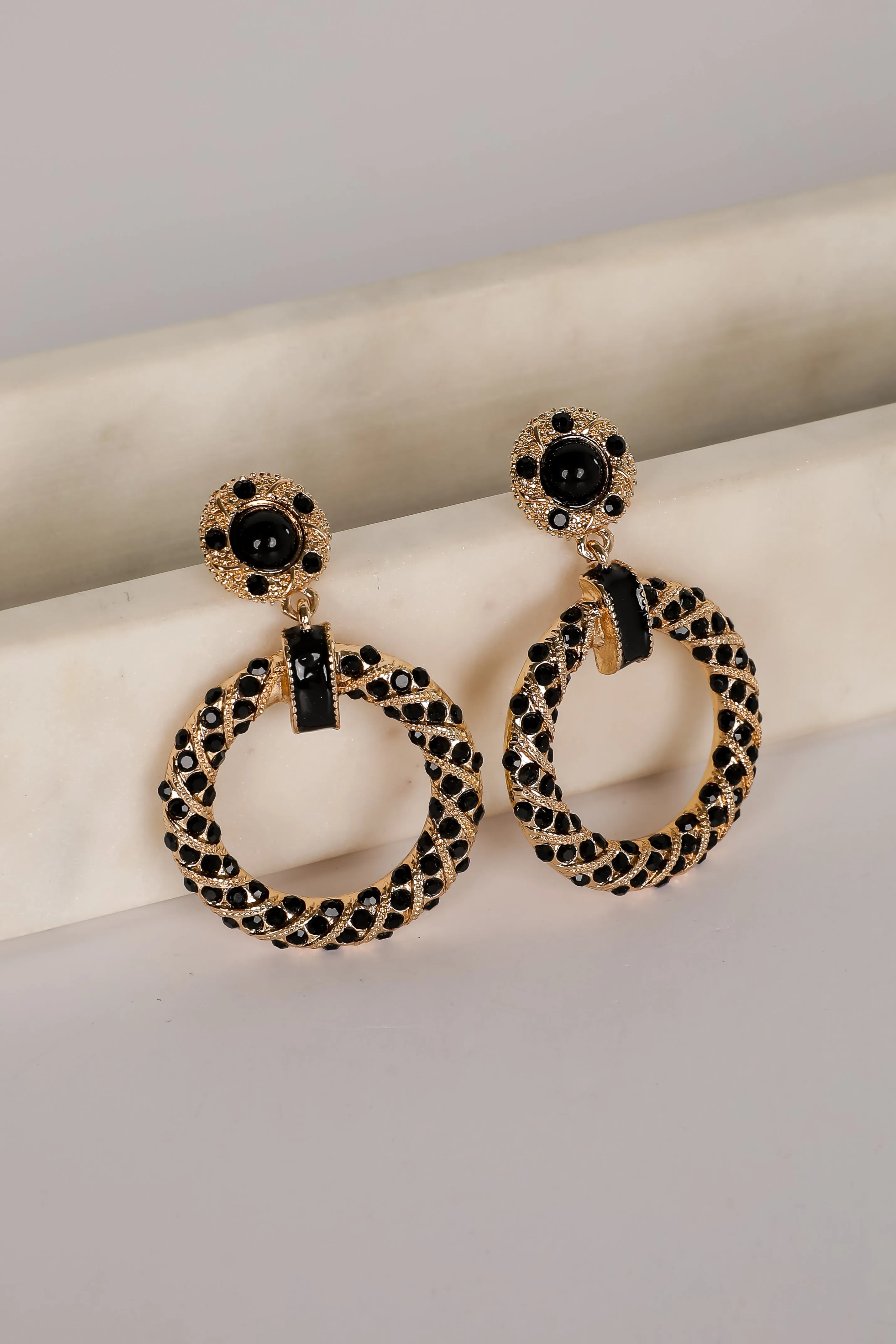 Carmen Black Circle Drop Earrings