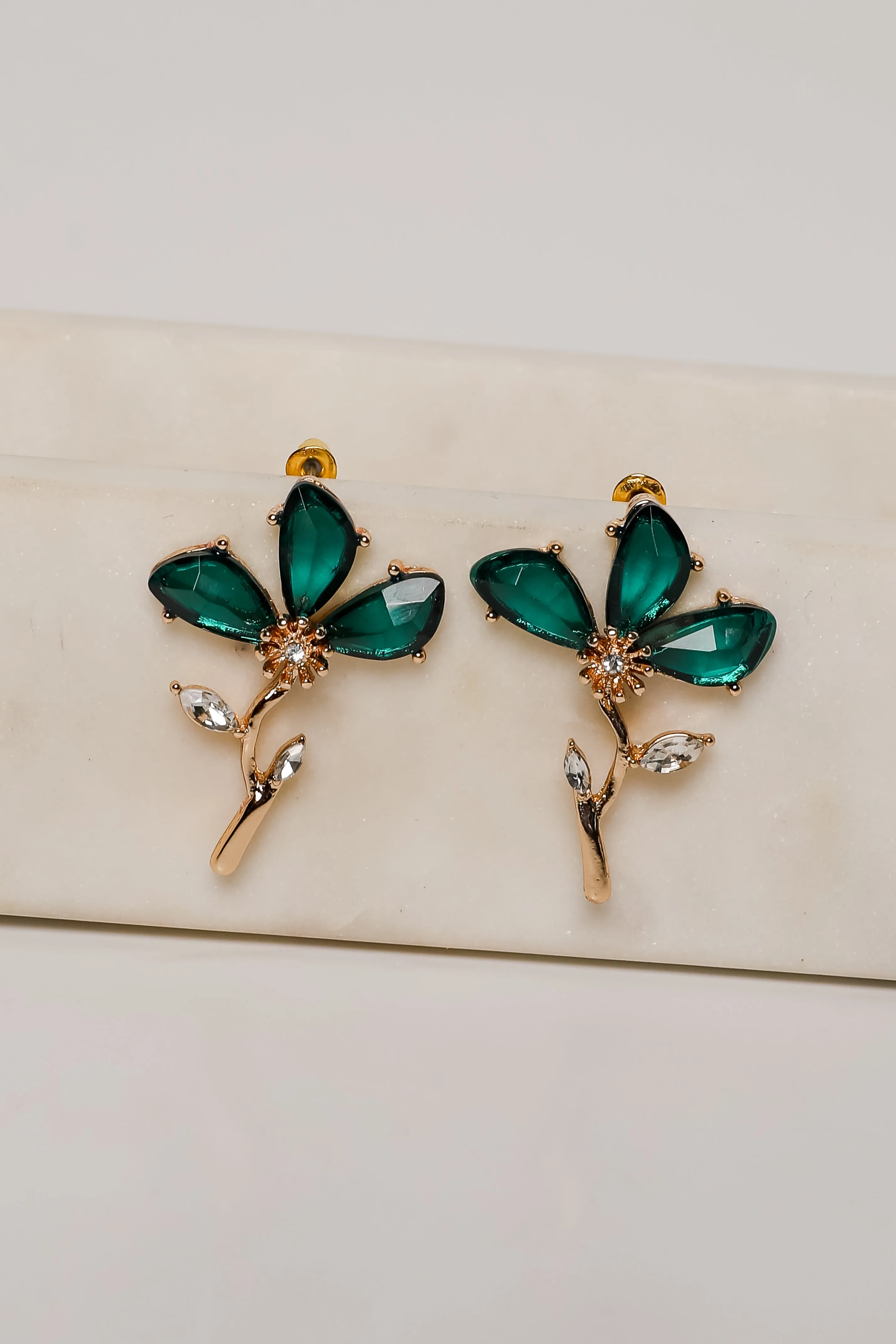 Carmen Green Gemstone Flower Earrings
