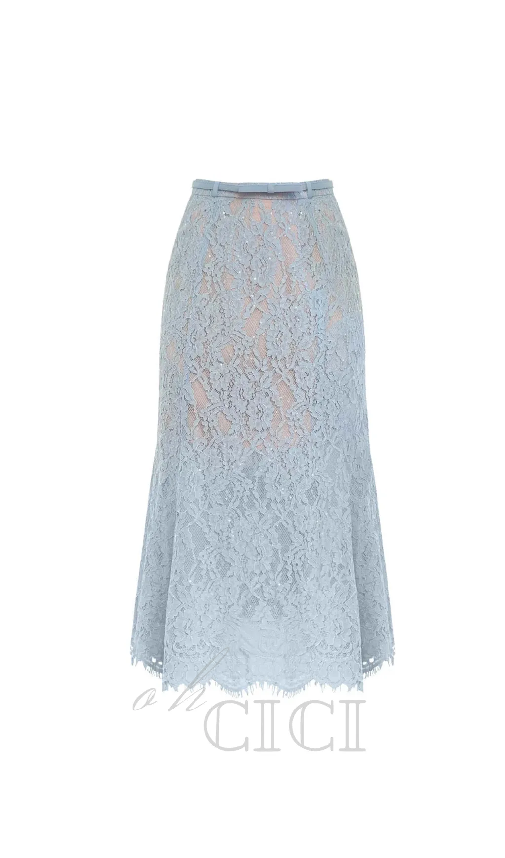 carol lace embellished top & midi skirt in blue Gloria Lanvin