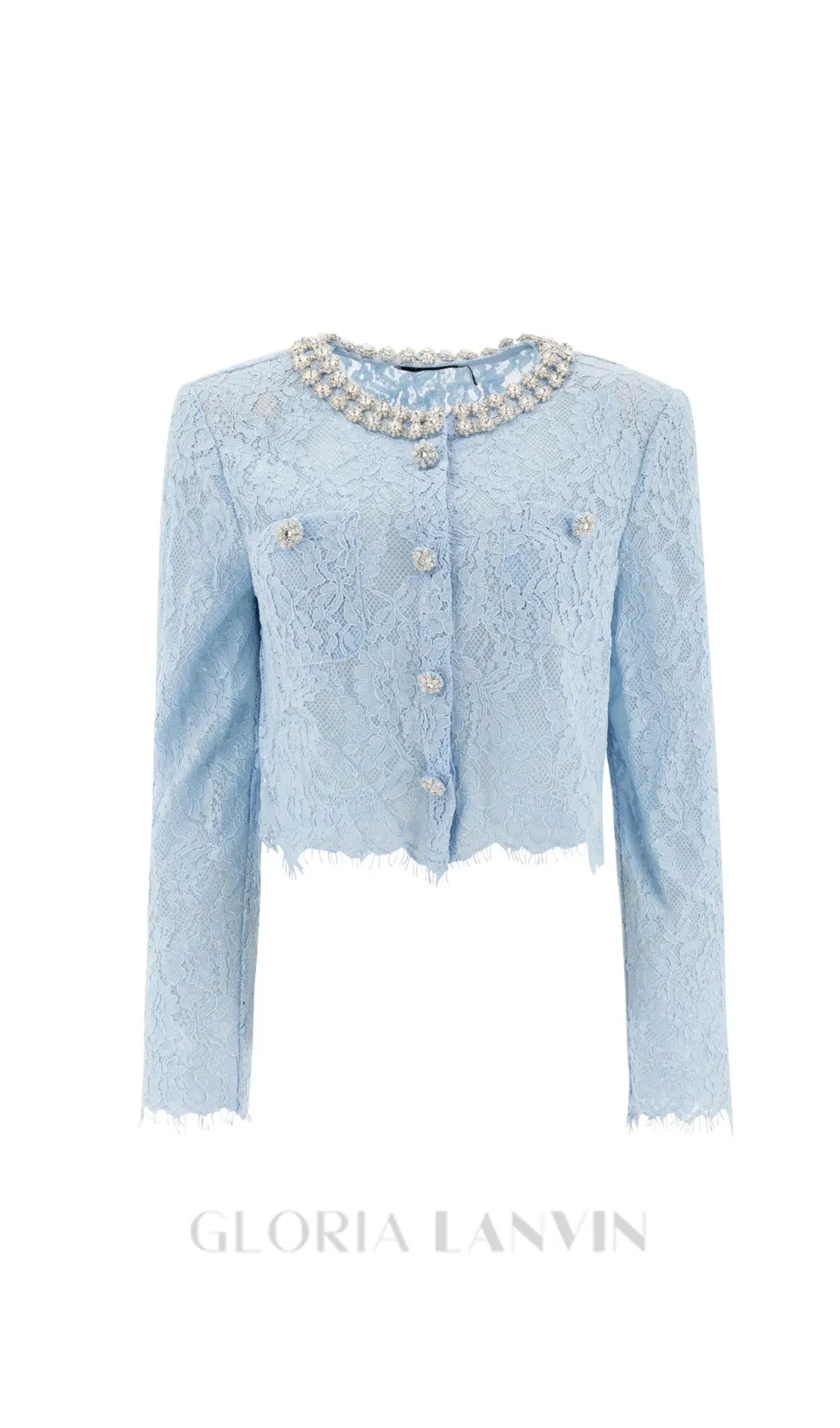 carol lace embellished top & midi skirt in blue Gloria Lanvin