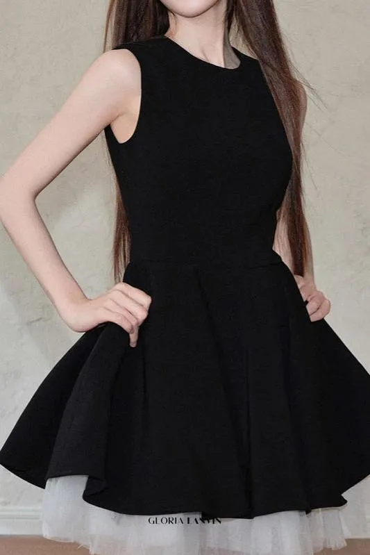 carol mesh stitching sleeveless tutu dress in black Gloria Lanvin