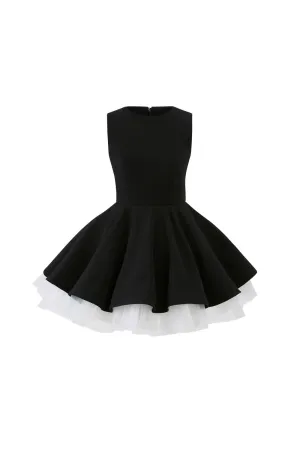 carol mesh stitching sleeveless tutu dress in black Gloria Lanvin