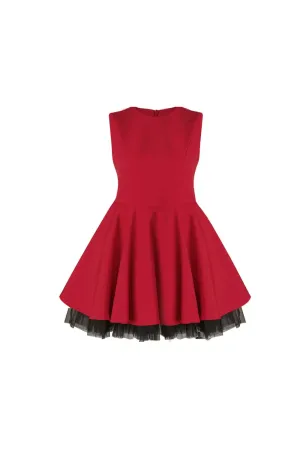 carol mesh stitching sleeveless tutu dress in red Gloria Lanvin
