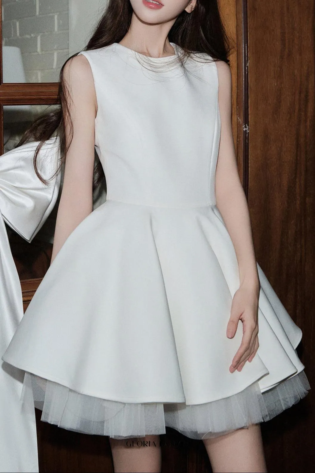 carol mesh stitching sleeveless tutu dress in white Gloria Lanvin