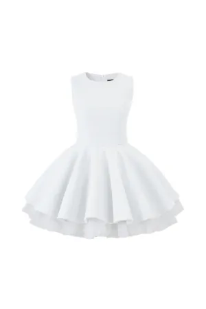 carol mesh stitching sleeveless tutu dress in white Gloria Lanvin