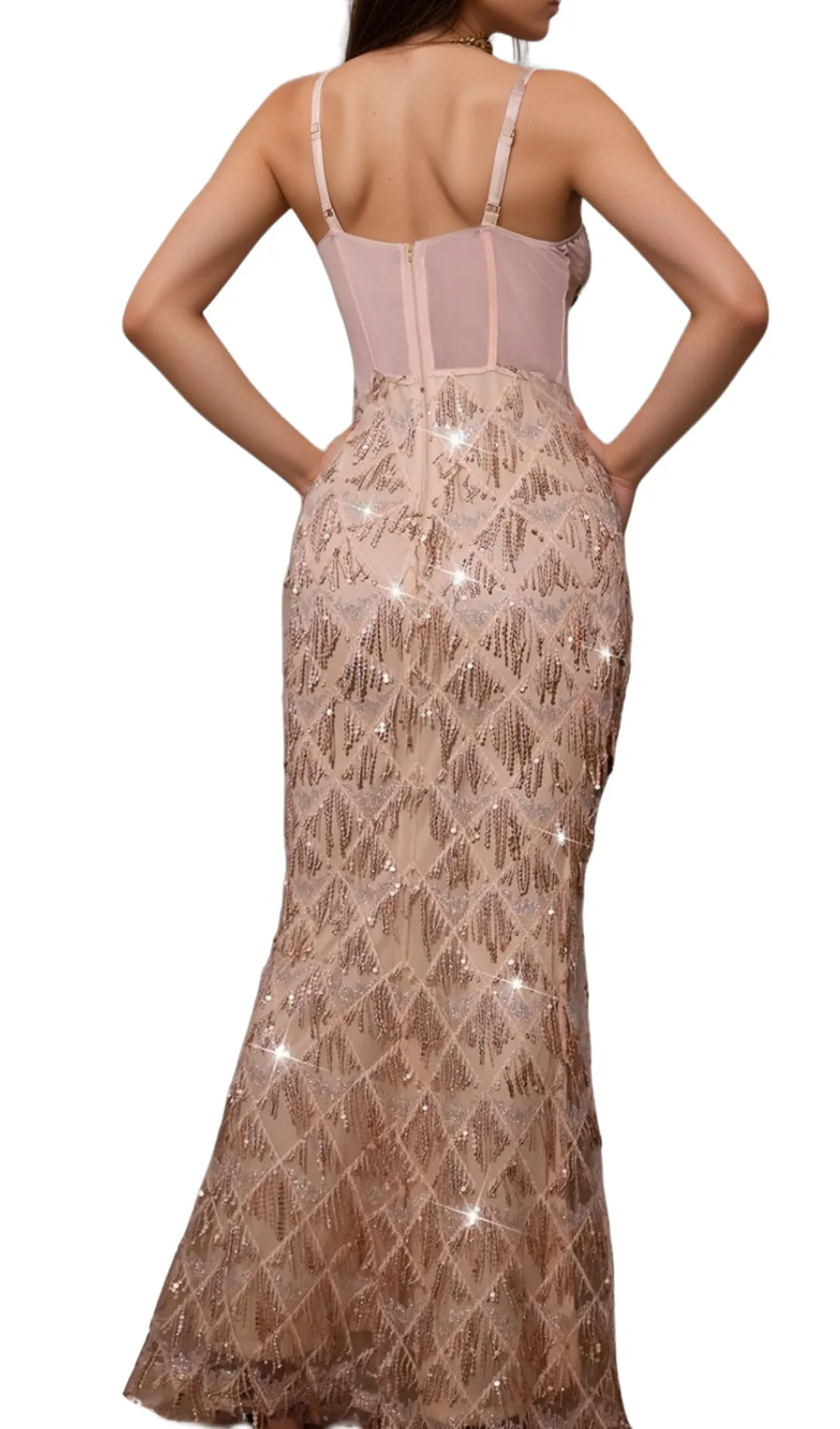 Carol Sequin Fringe Maxi Dress In Apricot Gloria Lanvin
