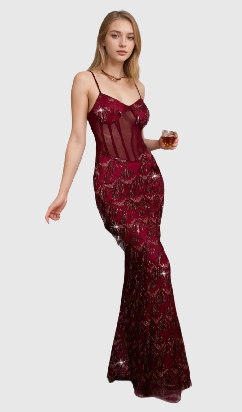 Carol Sequin Fringe Maxi Dress In Red Gloria Lanvin