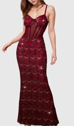 Carol Sequin Fringe Maxi Dress In Red Gloria Lanvin