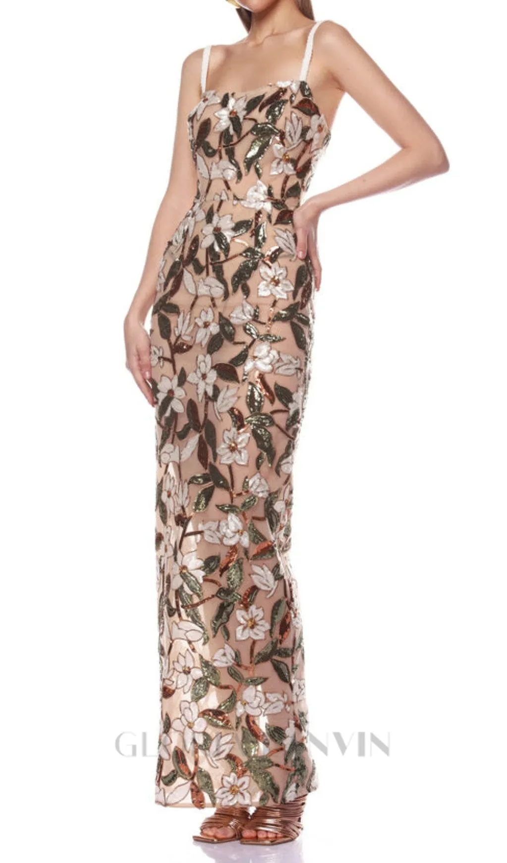 CARSEN STRAPPY FLOWER EMBROIDERY MAXI DRESS Gloria Lanvin