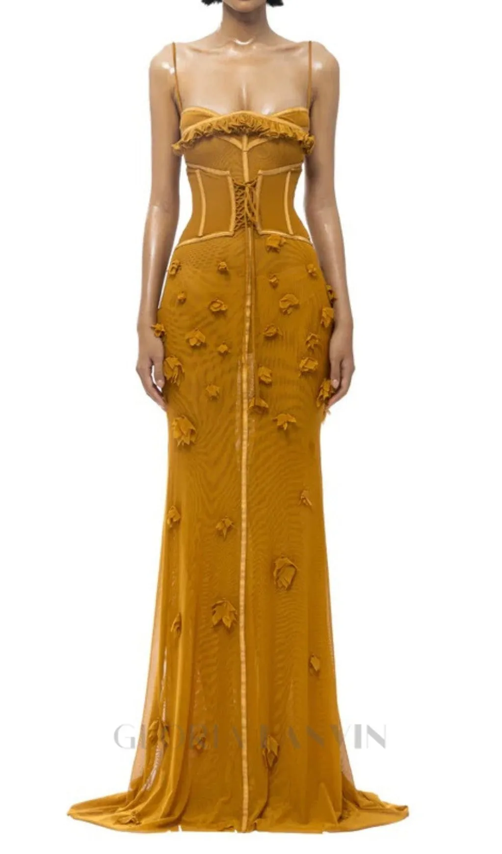 CARYS STRAPPY PETAL MAXI DRESS in yellow Gloria Lanvin
