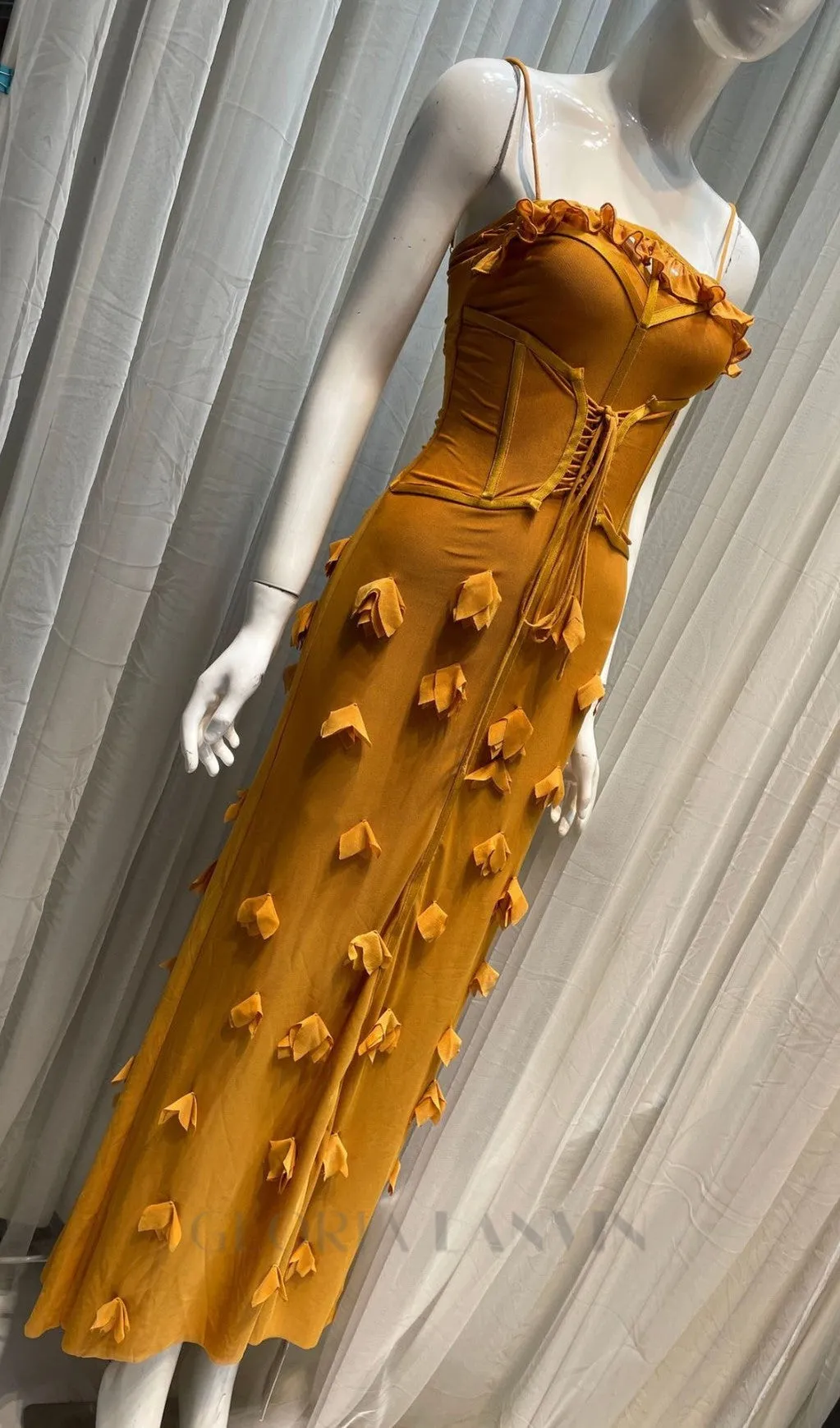 CARYS STRAPPY PETAL MAXI DRESS in yellow Gloria Lanvin