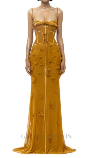 CARYS STRAPPY PETAL MAXI DRESS in yellow Gloria Lanvin