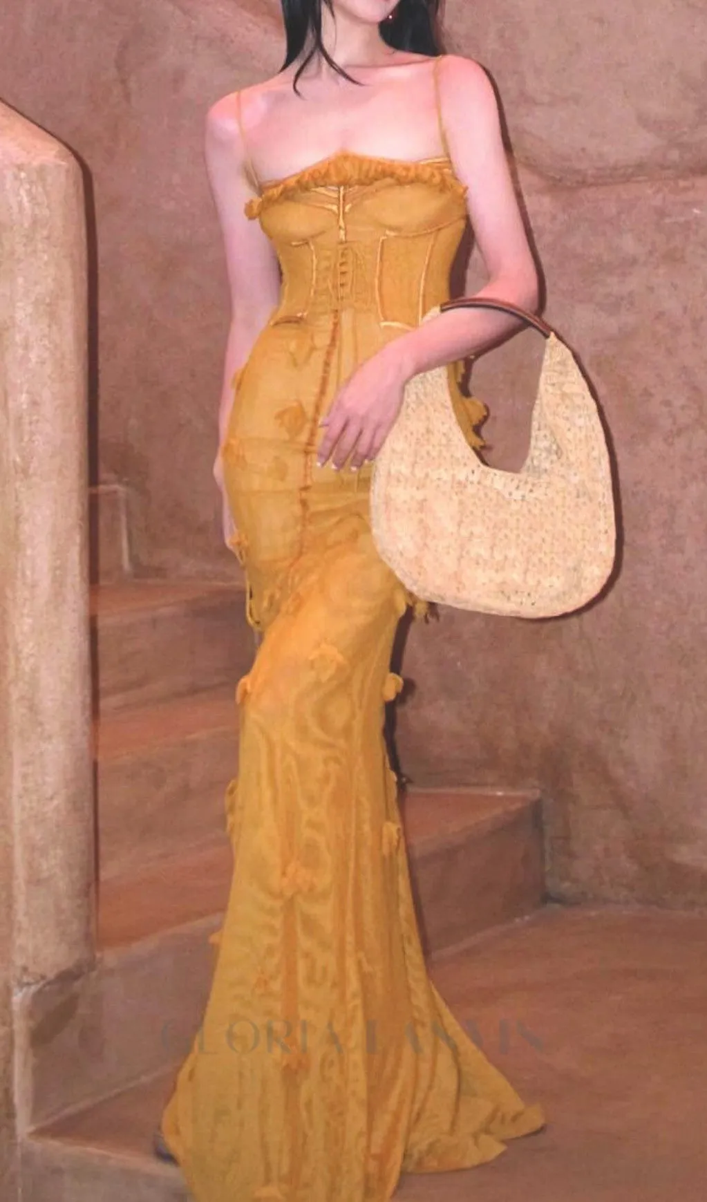 CARYS STRAPPY PETAL MAXI DRESS in yellow Gloria Lanvin