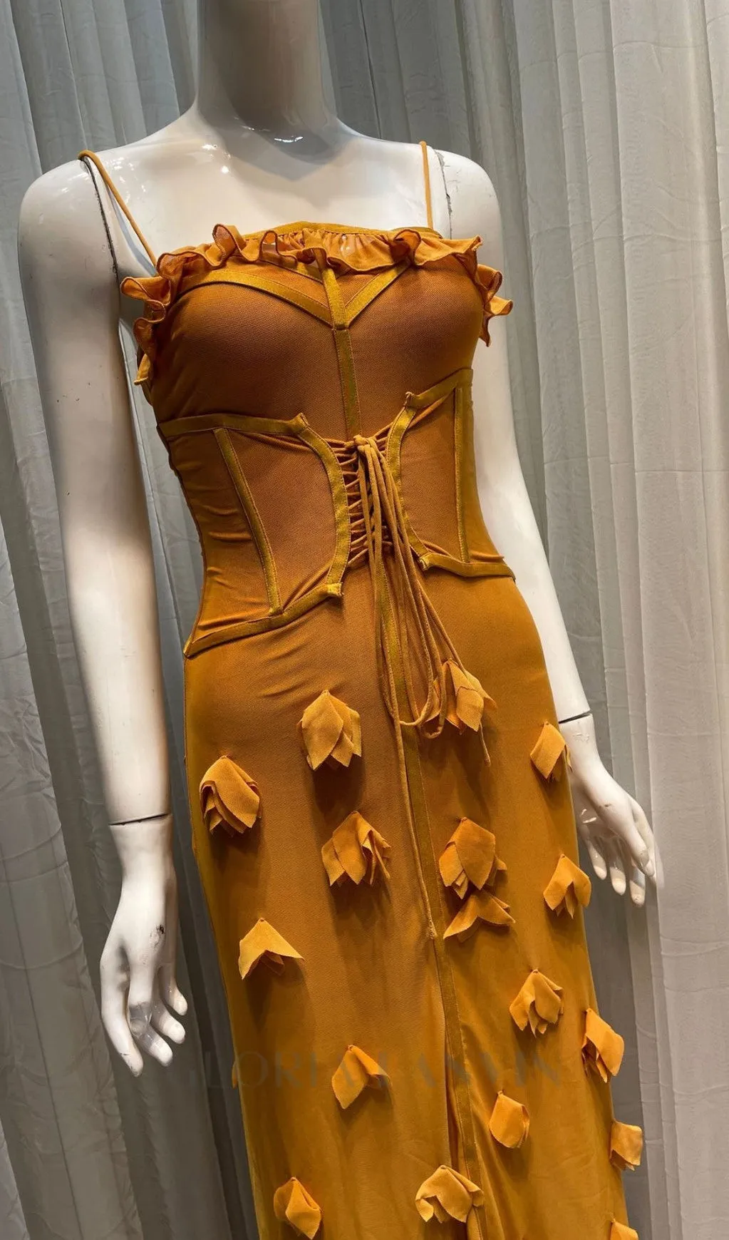CARYS STRAPPY PETAL MAXI DRESS in yellow Gloria Lanvin