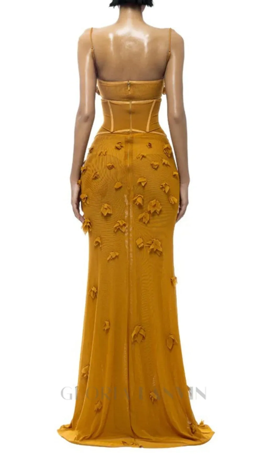 CARYS STRAPPY PETAL MAXI DRESS in yellow Gloria Lanvin