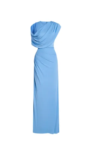 CASI SIDE-SLIT DRAPED JERSEY GOWN IN BLUE Gloria Lanvin