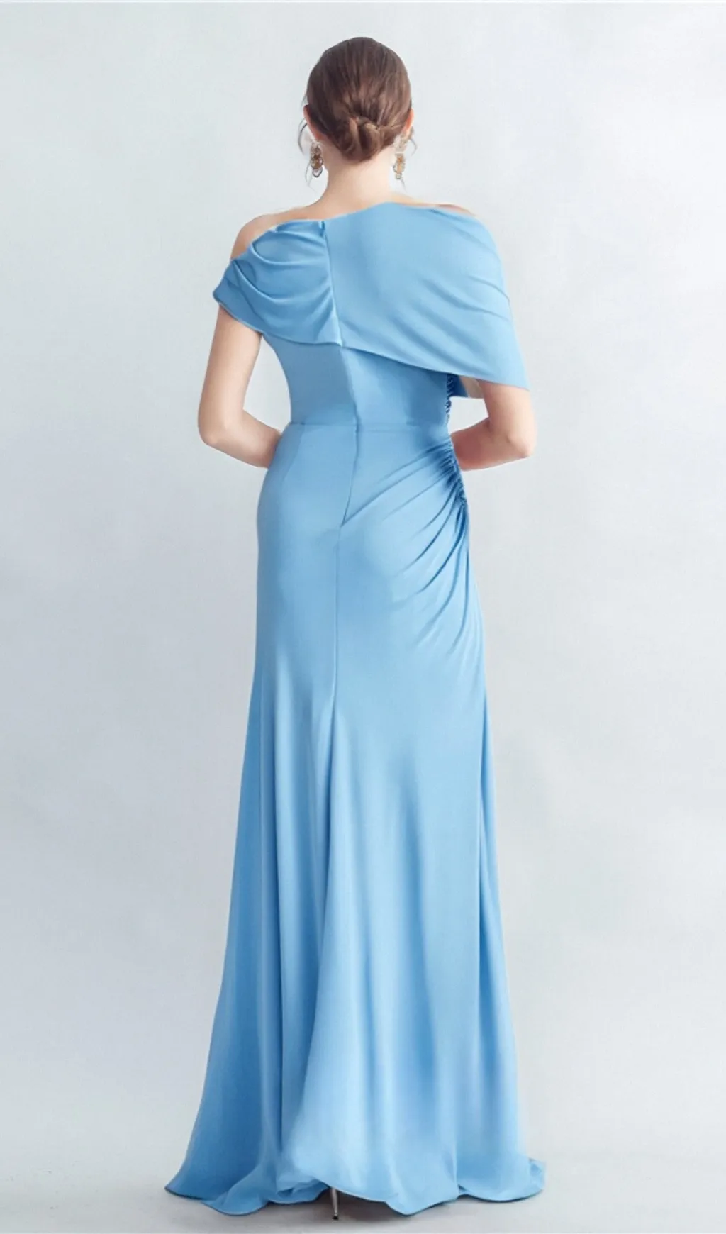 CASI SIDE-SLIT DRAPED JERSEY GOWN IN BLUE Gloria Lanvin