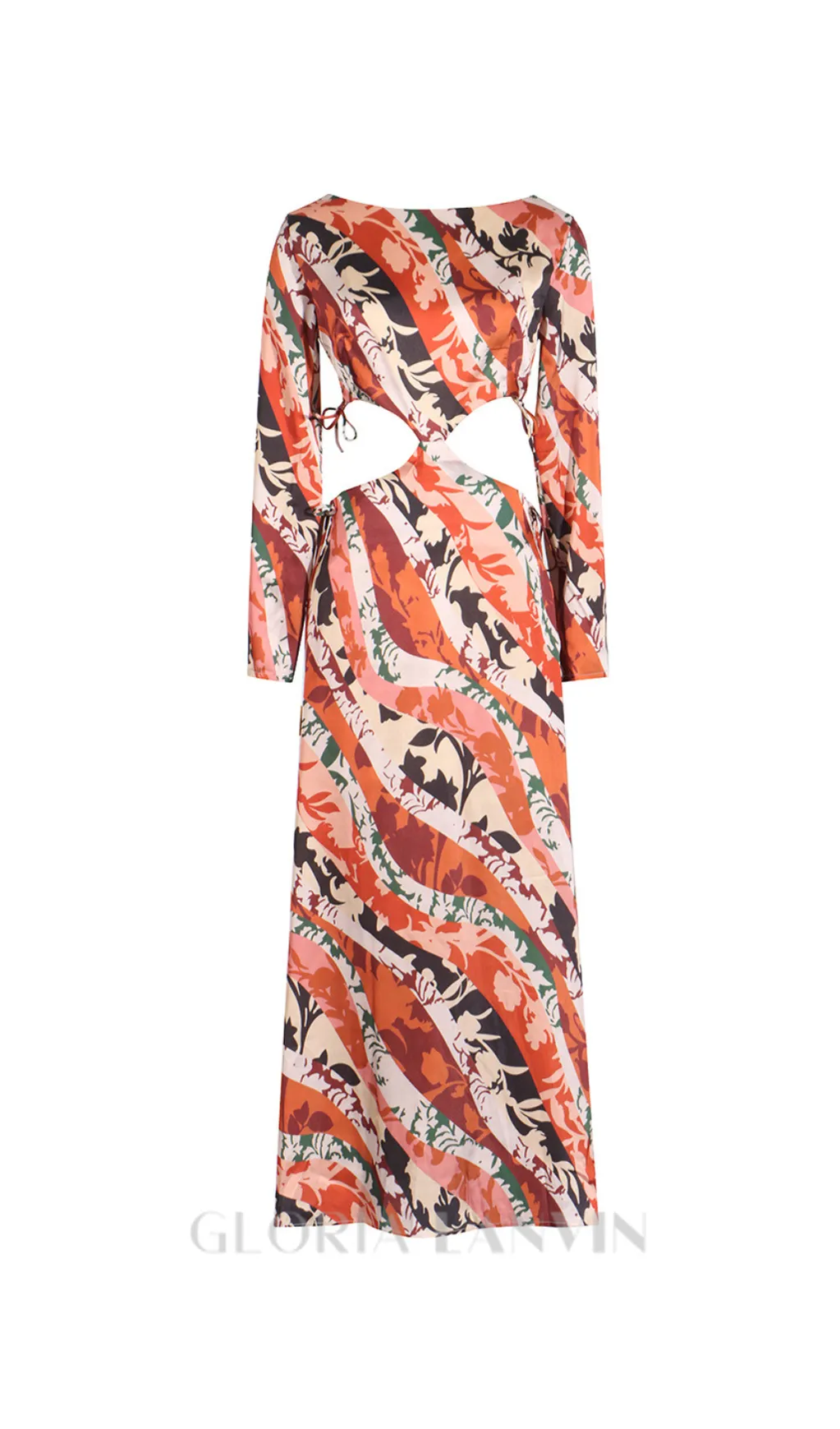 CATHERINE PRINTED CUT-OUT MAXI DRESS IN ORANGE Gloria Lanvin