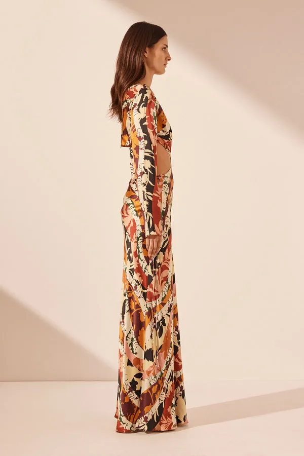 CATHERINE PRINTED CUT-OUT MAXI DRESS IN ORANGE Gloria Lanvin