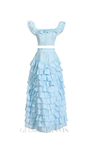 CATHY MULTI-LAYER RUFFLE MAXI DRESS SUIT IN BLUE Gloria Lanvin