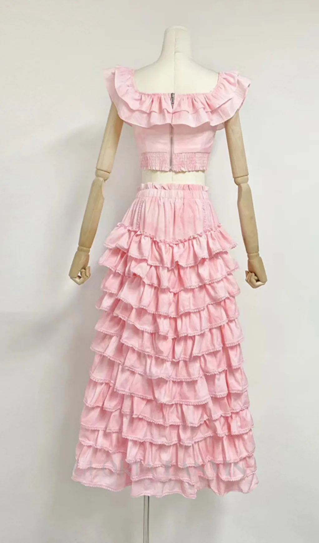CATHY MULTI-LAYER RUFFLE MAXI DRESS SUIT IN PINK Gloria Lanvin