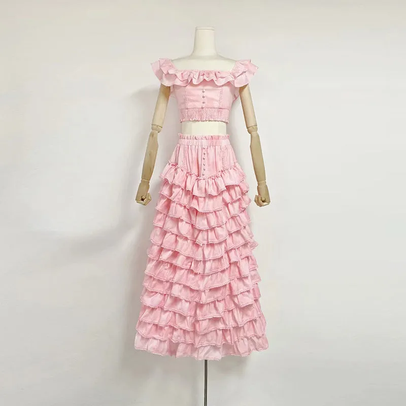 CATHY MULTI-LAYER RUFFLE MAXI DRESS SUIT IN PINK Gloria Lanvin