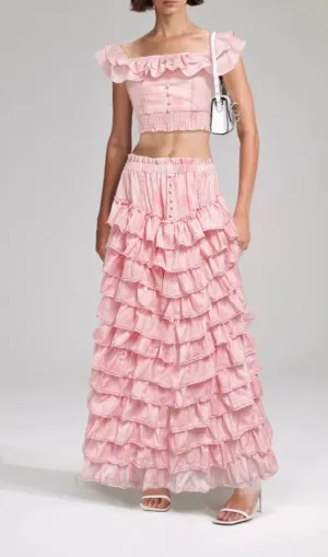 CATHY MULTI-LAYER RUFFLE MAXI DRESS SUIT IN PINK Gloria Lanvin