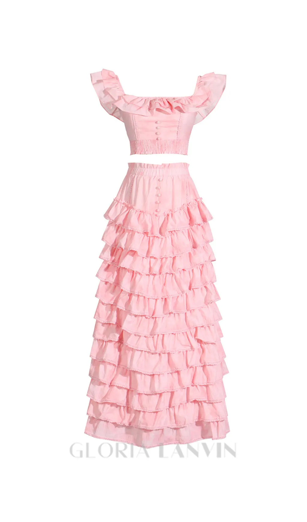 CATHY MULTI-LAYER RUFFLE MAXI DRESS SUIT IN PINK Gloria Lanvin